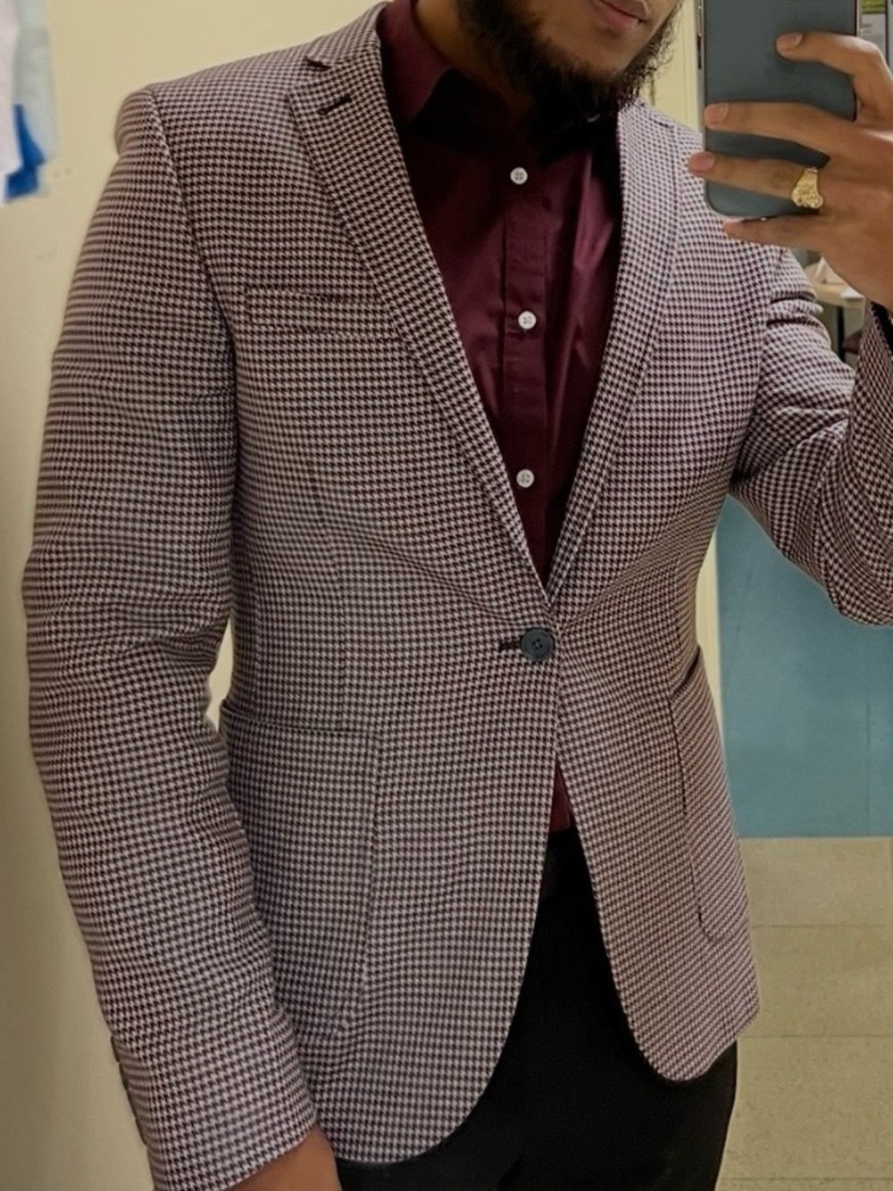 ASOS Burgundy Houndstooth Sport Coat